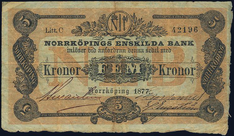 1590 Norrköpings Enskilda Bank. 5 kronor 18
