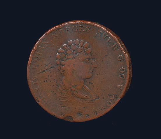Skimrande, ojämnt patinerat ex 01/0 bläckskrift, repa. 1535 1536 1537 1538 1539 1520 Gustav III.
