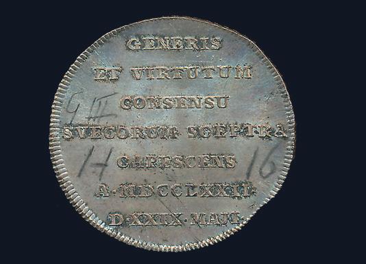 Jfr SM 127a. 1/+1 rengjord. Karl XIV Johan. Skilling 1832. Typmynt. SM 130. 1+ kanthack. Karl XIV Johan. St Barthélemy.