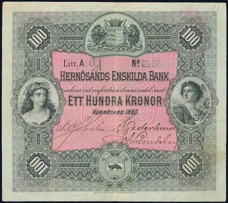 10 riksdaler riksmynt Fahlun 1858, G3417. PL 40. 1? bläcknotering 96. Göteborgs Enskilda Bank.