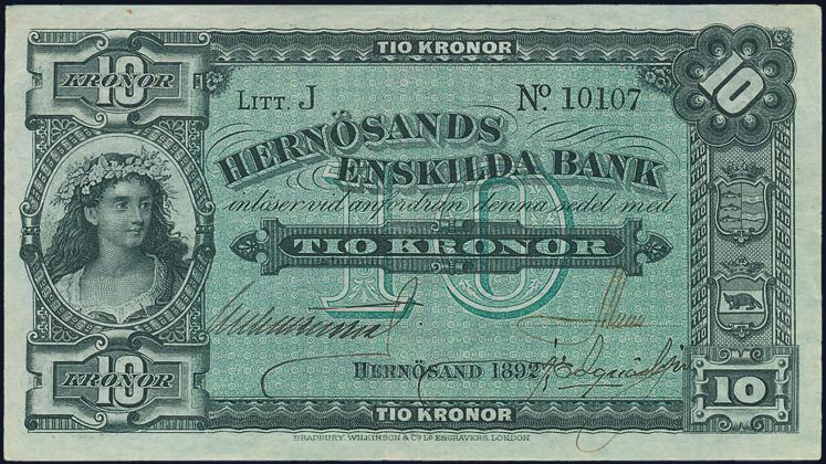 1586 1581 Gotlands Enskilda Bank. 10 kronor Wisby 1893, A035352, makulerad med 4 hål.