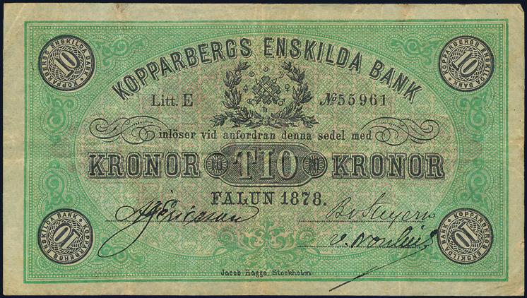 10 riksdaler riksmynt Westerås 1856, bläckmakulerad blankett med 4 hål. PL 9. 01/0.