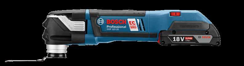 Bosch batteridrivna multimaskin GOP 18V-28 starlock Vikt:2,0 kg Oscillationsvinkel totalt: 2,8 grader Varvtal: 8 000 20 000/min Pris solo: 2 095 kr exkl.