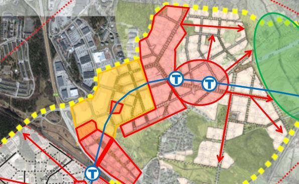 16 Etappvis utbyggnad Merparten av det kommersiella lokalutbudet bör koncentreras till området kring tunnelbaneuppgångarna i centrala Barkarby.