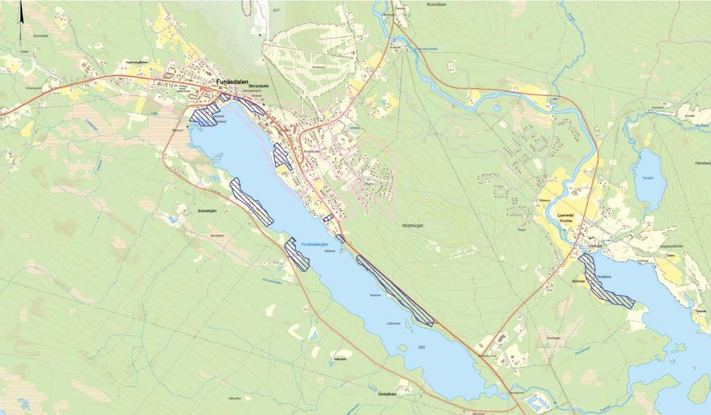 LIS-områden Funäsdalen och Ljusnedal De nu utpekade LIS-områdena ligger på södra sjösidan mellan väg 561 och stranden mot Funäsdalssjön. Marken är främst bevuxen av blandskog.