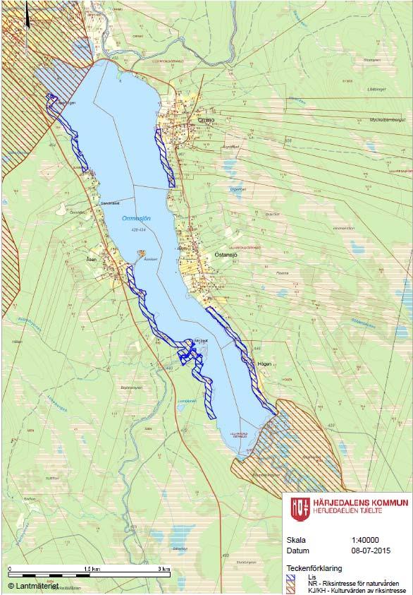 Lis-områden Orrmosjön LIS-området berörs delvis av område med kulturvärden av riksintresse och angränsar i söder till riksintresse för naturvården.