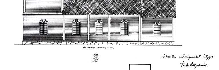 Kyrkan är helt byggd i timmer och är nu panelklädd, ursprungligen var kyrkan spånklädd. Tornets tak är belagt med kopparplåt medan takytorna på långhus, kor och sakristia är spånklädda.
