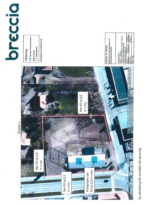 Planbeskrivning 9 (16) Fastställd av Gäller fr.o.m. Diarienummer 2015.593 Ansvarig Senast reviderad Planarkitekt 2017-12-07 Bilden ovan visar utbredningen för områdena som behöver saneras.