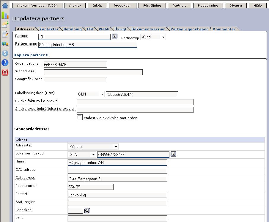 Senast Uppdaterad: 11-06-14 Exder Säljdag eprinter Sida 6 av 20 3.2.1 Uppdatera partners Handel i Exder sker mot en partner. Säljdag kommer att vara upplagd i förväg som er partner.