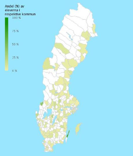 Figur 3 Antal elever per kommun inom restaurang- och livsmedelsprogrammets årskurs 3, 2015/2016 Källa: Skolverket, 2016 Figur 4