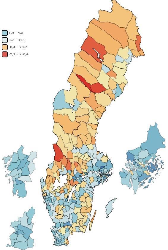 Folkmängdsförändringar i Sveriges kommuner 2017