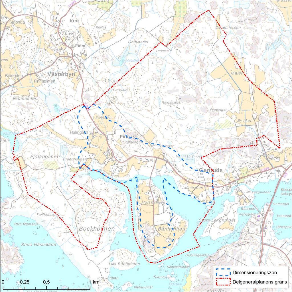 16 (28) 4 DELGENERALPLANENS INNEHÅLL 4.1 Stomlägenhetsutredning och dimensionering 4.1.1 Dimensionering Dimensioneringen för Finnäs har uppgjorts i enlighet med Larsmo planläggningssektions beslut 18.