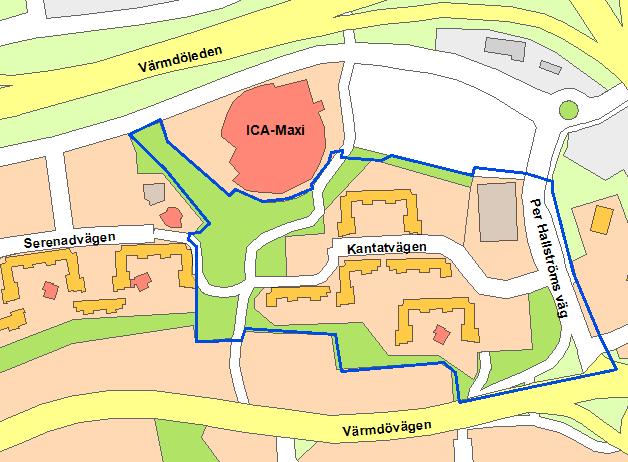 visar områdets preliminära avgränsning samt var i Nacka