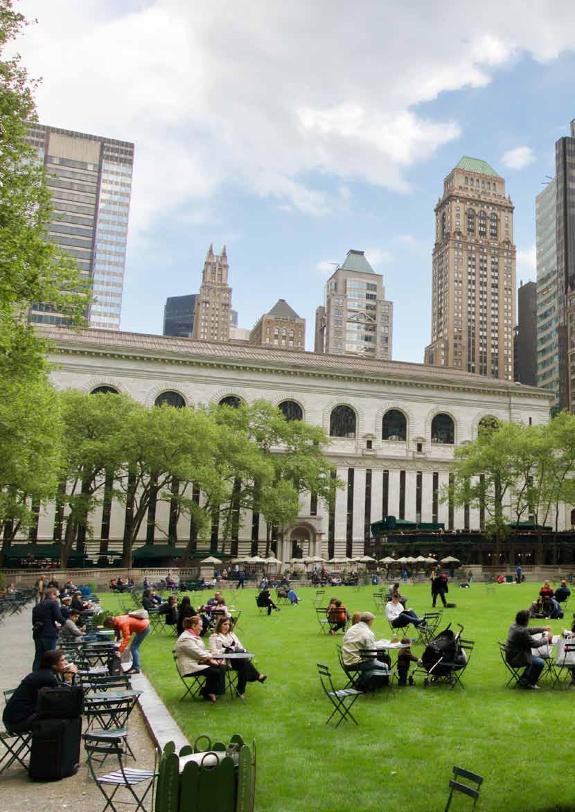 vision och mål för den fysiska utvecklingen Bryant Park i New York med New York Public