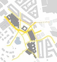 Framtida gångstråk, huvudentréer och väderskyddat gångstråk via station för Västlänken.