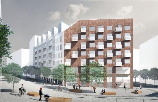 Planbeskrivning Nya Gatan, stadshusområdet 23 (47) Illustration över område 4 med torget i förgrunden.