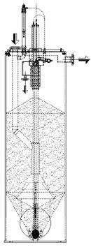 Figur 9.12 Sandfilter med kontinuerlig tvätt av filtersand. (Polyproject Sweden AB). Vid mindre entreprenader kan behovet av rening finnas under en kort tidsperiod.