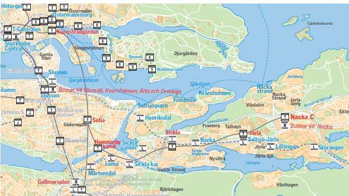 13(34) till Nacka C i huvudsak kollektivtrafikförsörjd av spårbunden kollektivtrafik år 2050. Busstrafiken i ostsektorn förändras som en följd av tunnelbanans utbyggnad.