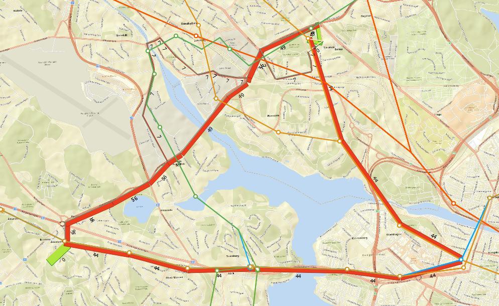 Extended transit assignment med sammankodade hållplatser och hänsyn till restid i linjeval Tester har även gjorts för ett sammankodat alternativ där även restid vägs in, utöver turtäthet, vid val av