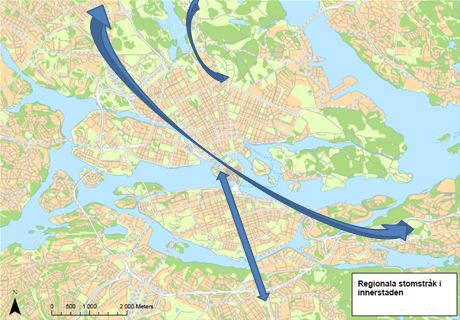 Torsgatan, alternativt Sveavägen bedöms vara ett viktigt stråk för regional stomtrafik från nordväst och nordost.