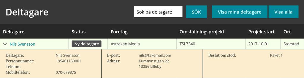 Nytt stöd godkänt status då omställningsrådgivaren godkänt ett nytt beslut. Avslag nytt stöd status då omställningsrådgivare gett avslag på begäran om nytt stöd.