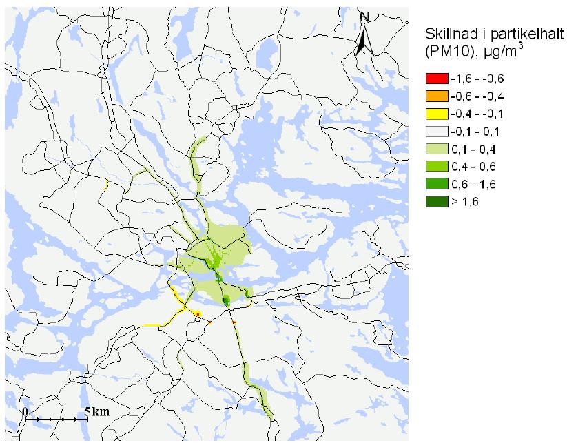 Befolkningsexponeringen minskade NO X indikator för trafikavgaser - 0,23 µg/m 3 Effekt på förtida dödlighet: 8 % per 10 µg/m 3