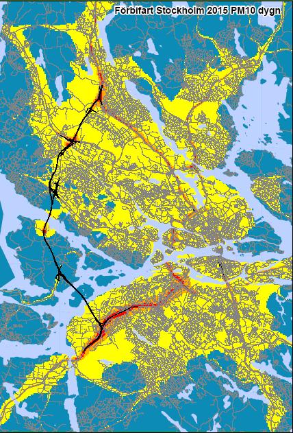 PM10 Under den övre utvärderingströskeln Mellan 2010 års EG