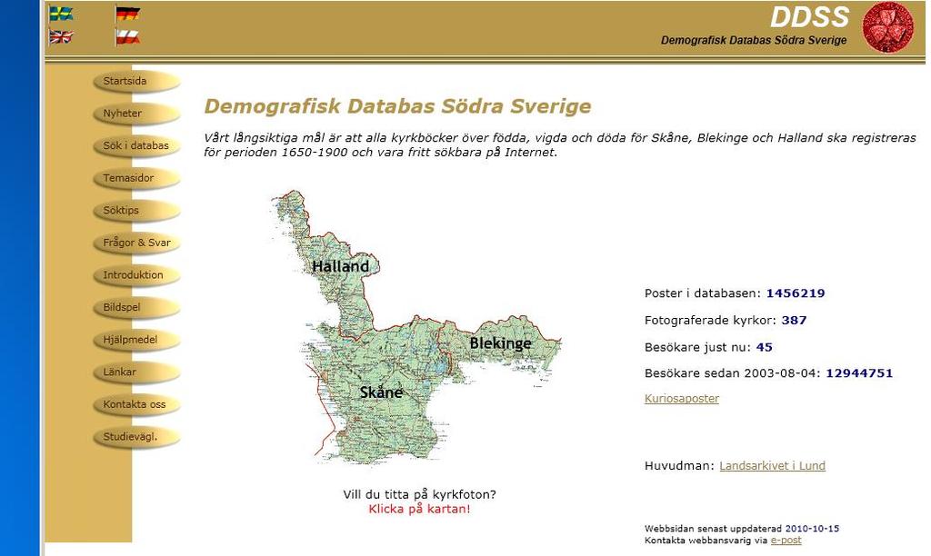 Demogafisk Databas Södra Sverige Demogafisk Databas Södra Sverige, www.ddss.