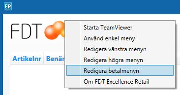 Uppläggning av betalknapp Betalknappar för betalningsartiklar läggs upp i Excellence Retail genom att redigera betalmenyn.