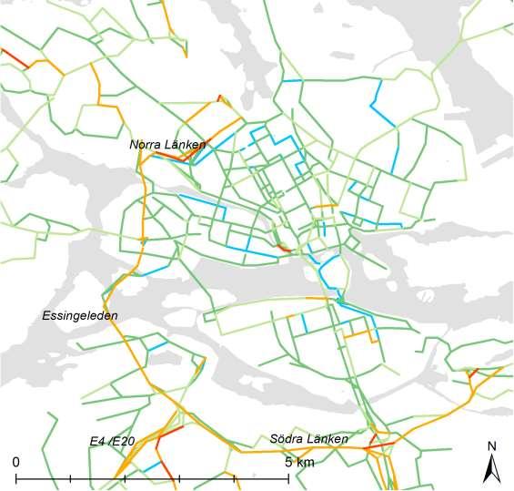Minskade utsläpp Stockholms innerstad: 6 7 % Faktor minskning/ ökning trafikflöde < 0,7 > 0,7 < 0,9 >0,9