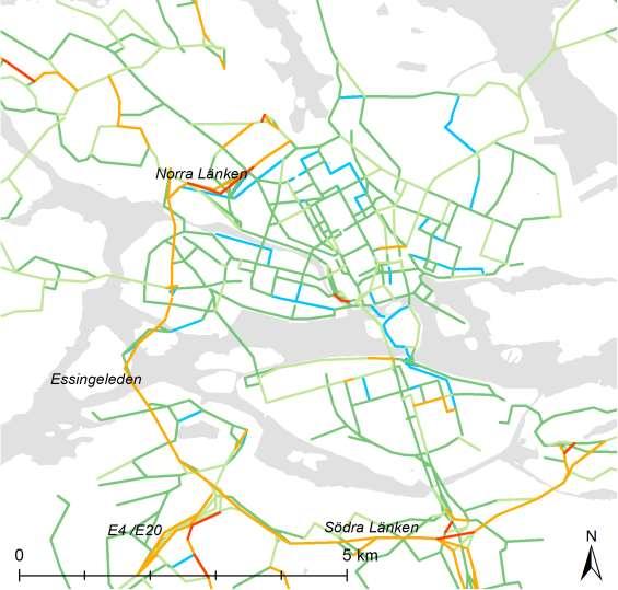 Minskade utsläpp Stockholms innerstad: 6 7 % Faktor minskning/ ökning trafikflöde < 0,7 > 0,7 < 0,9 >0,9