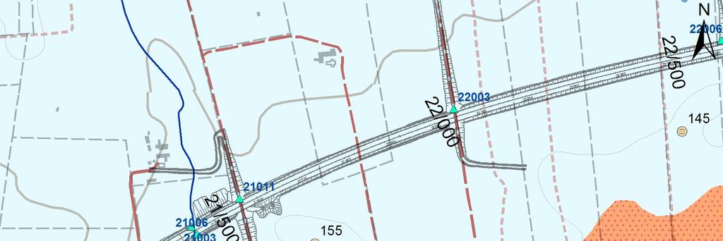 Figur 8. Jordartskarta (SGU) för delsträcka km 20/940 22/700 Geotekniska förhållanden Jorden utgörs huvudsakligen av sandig morän och sandmorän som ställvis kan vara siltig.