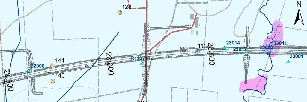 med influensradie mindre än 10 m och vid port km 22/628 uppskattas sänkningen till 5 m med influensradie 15 m.