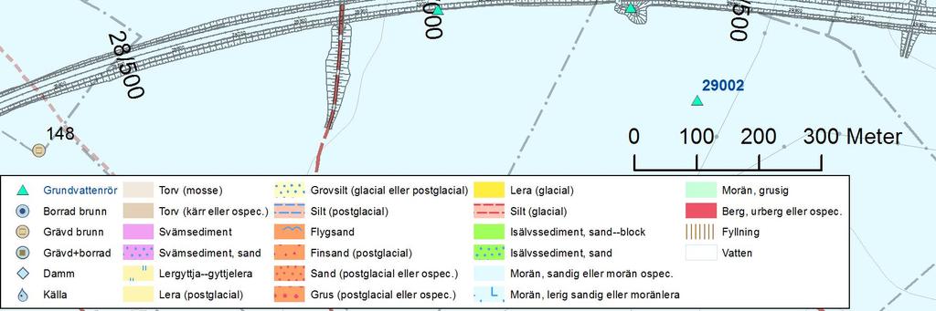 Inga speciella åtgärder behövs förutom att brunn 149 ska märkas ut och skyddas under byggtiden. 6.12 Sträcka km 28/500-28/990 Vägförslag E22 går på denna sträcka i en 1-3 m djup skärning.
