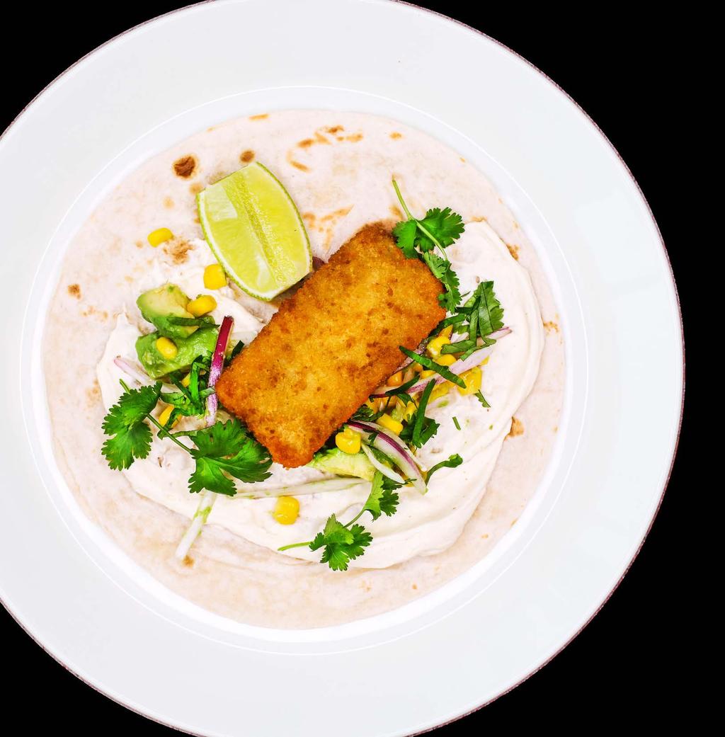 fisktacos md kryddig fyllning 0,5 1 kg Sjfrilttr * 200 g avokado, bitar * 2 st rödlök 300 g majs * 30 g koriandr 0,5 tsk caynnpppar 1 tsk maln ingfära 1 tsk mald koriandr 2 dl gräddfil Tillaga fiskn