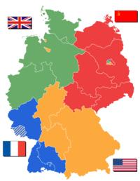 Delningen av Tyskland och Berlin Efter andra världskriget delades Tyskland in i fyra ockupationszoner av de fyra segrarmakterna.