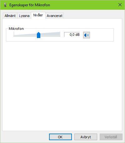 Inställningar - Dator Nivå, mottagning Inkommande ljudsignal skall inte vara för stark!