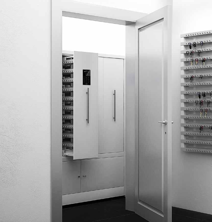 Intelligenta nyckellister för skåp- och väggmontering Para dina nycklar med IntelliPin nyckeltapp och placera dem i KeyRack-systemets låsbara/ej låsbara nyckellister direkt på vägg eller i skåp.