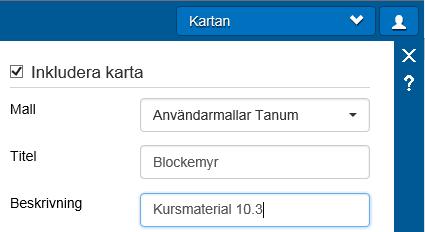 Skriv ut Funktionen Skriv ut ligger bland övriga verktyg vid Identifiera. En ram visas i kartan som motsvarar en A4.