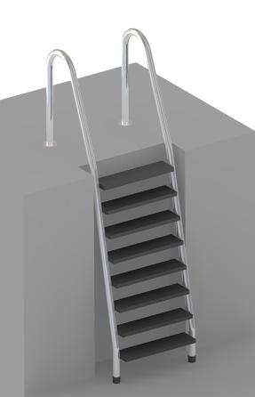 10.3 STIMTEC Poolstegar STIMTEC Poolstegar är gjorda i syrafast stål som tål både salt- och klorerat vatten. Fotstegen är gjorda av räfflad plast som är mycket halksäkra och korrosionsbeständiga.