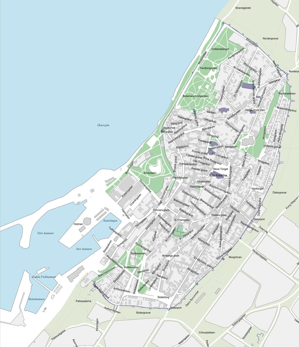 1. Färjeterminalen 2. Uppsala universitet Campus Gotland 3. Almedalsbiblioteket 4. Residenset 5. Clarion Hotel Wisby 6.