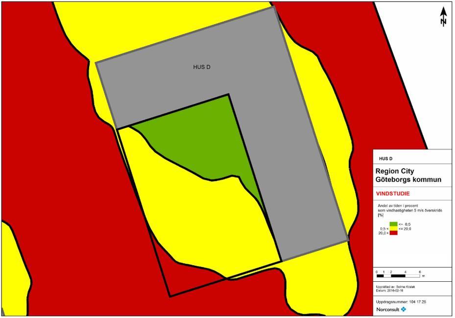 Av takterrassen på hus C1 är endast en mindre del lämplig för längre vistelse, se figur 5.12. Figur 5.