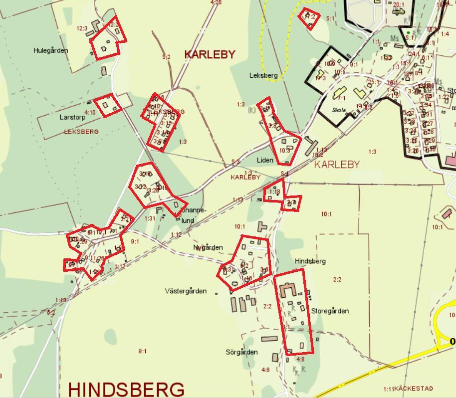 Mariestad. Översikt, område markerat med röd linje.