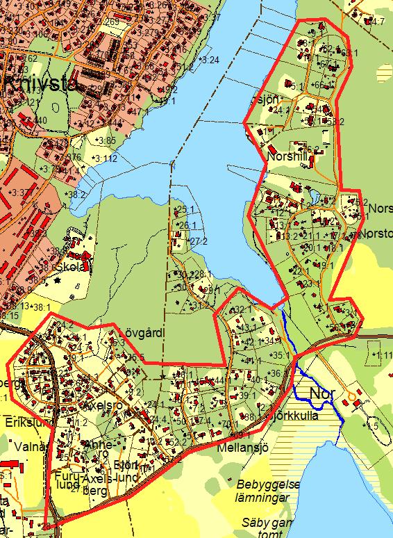 Nor I VA-utbyggnadsplanen: Utbyggnadsområde, prioritering 1, VAutbyggnad ska ske under perioden 2017-2021, under förutsättning att detaljplaner antagits.