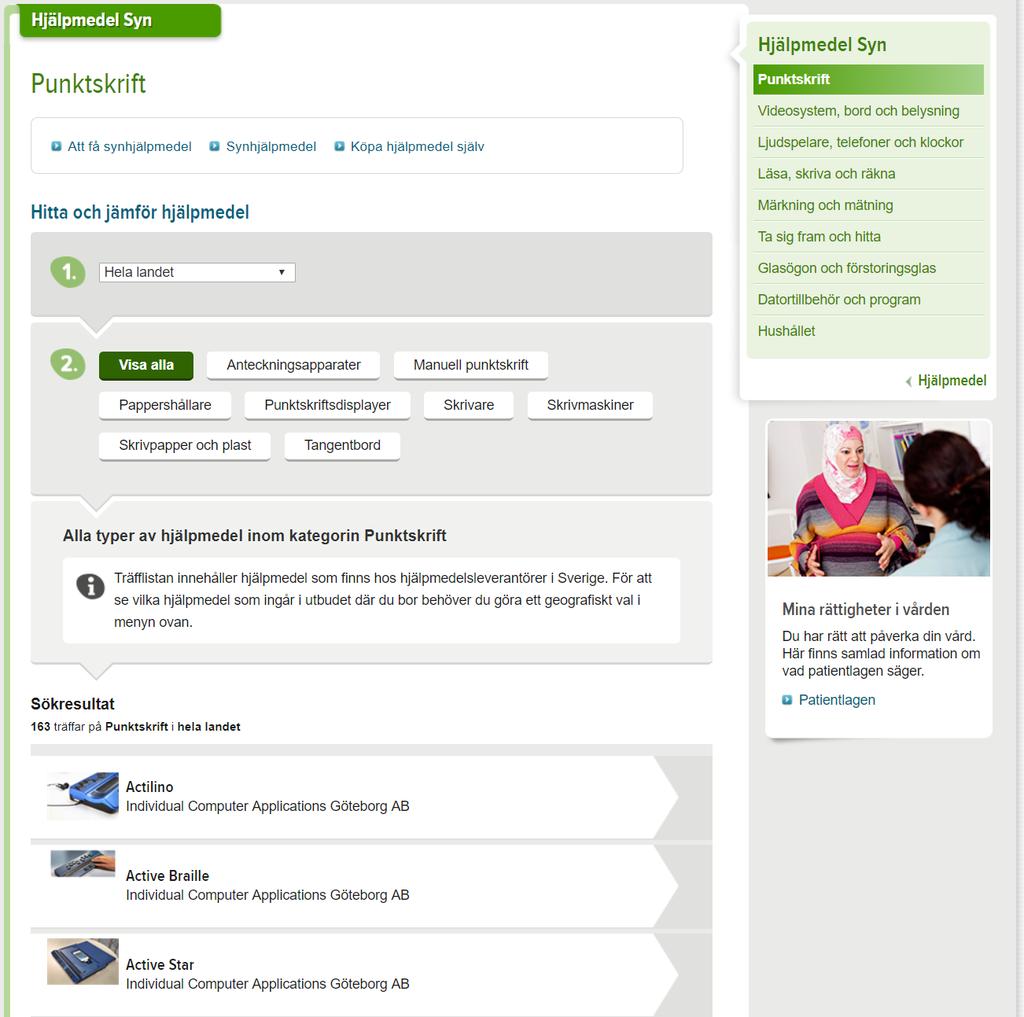 Visning av hjälpmedel Informationen hämtas från