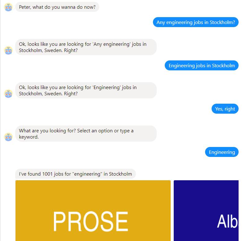 Ett annat exempel är H&M som har en chattbot för e-handel. Den tar reda på din personliga smak och stil för att sedan börja föreslå kläder som den tror passar.