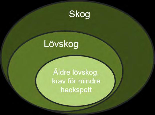 Figur 3. Exempel på detaljnivå av naturtyp som utgör lämplig livsmiljö för olika arter.