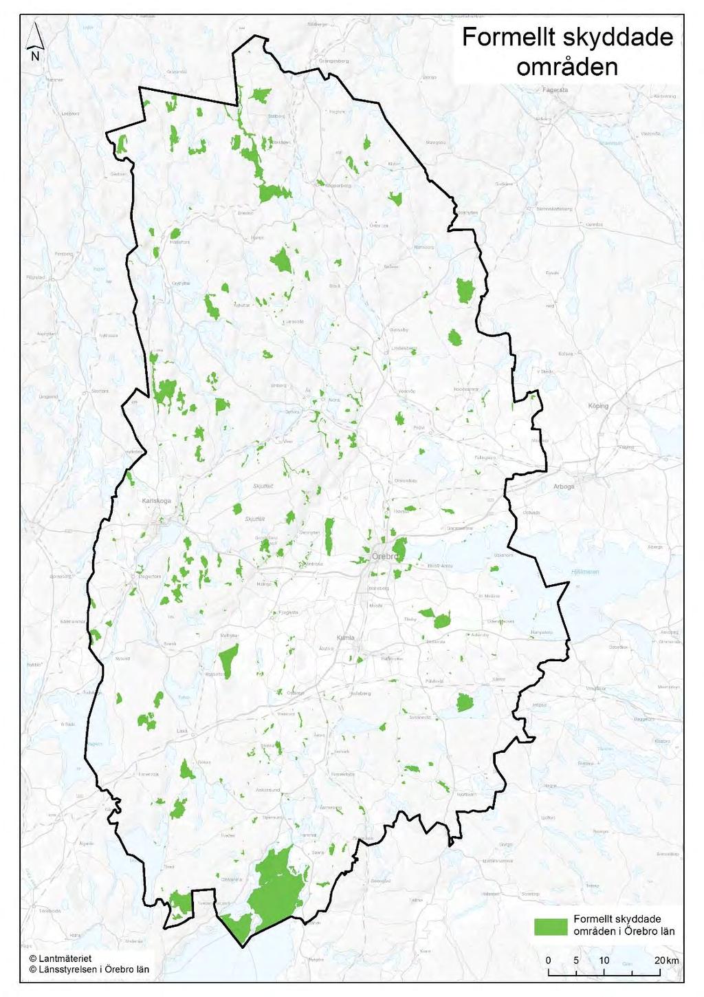 Figur 20. Formellt skyddade områden enligt Tabell 2. Naturreservatet Malingsbo-Kloten är inte redovisat eftersom föreskrifterna medger skogsbruk.