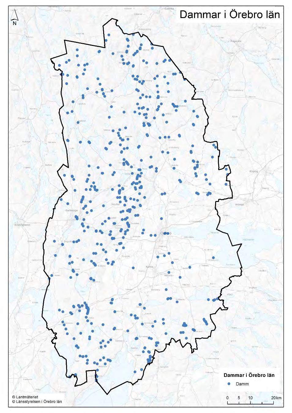 Figur 22. Registrerade dammar i Örebro län. 35 Försurning Från slutet av 1970-talet till början av 2000-talet ingick drygt 500 sjöar i kalkningsprogrammet.