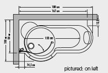 80/100 cm 43 cm - badkarskapacitet ca 225 l TWINLINE 1: Badkar 180 ovalt Längd Bredd